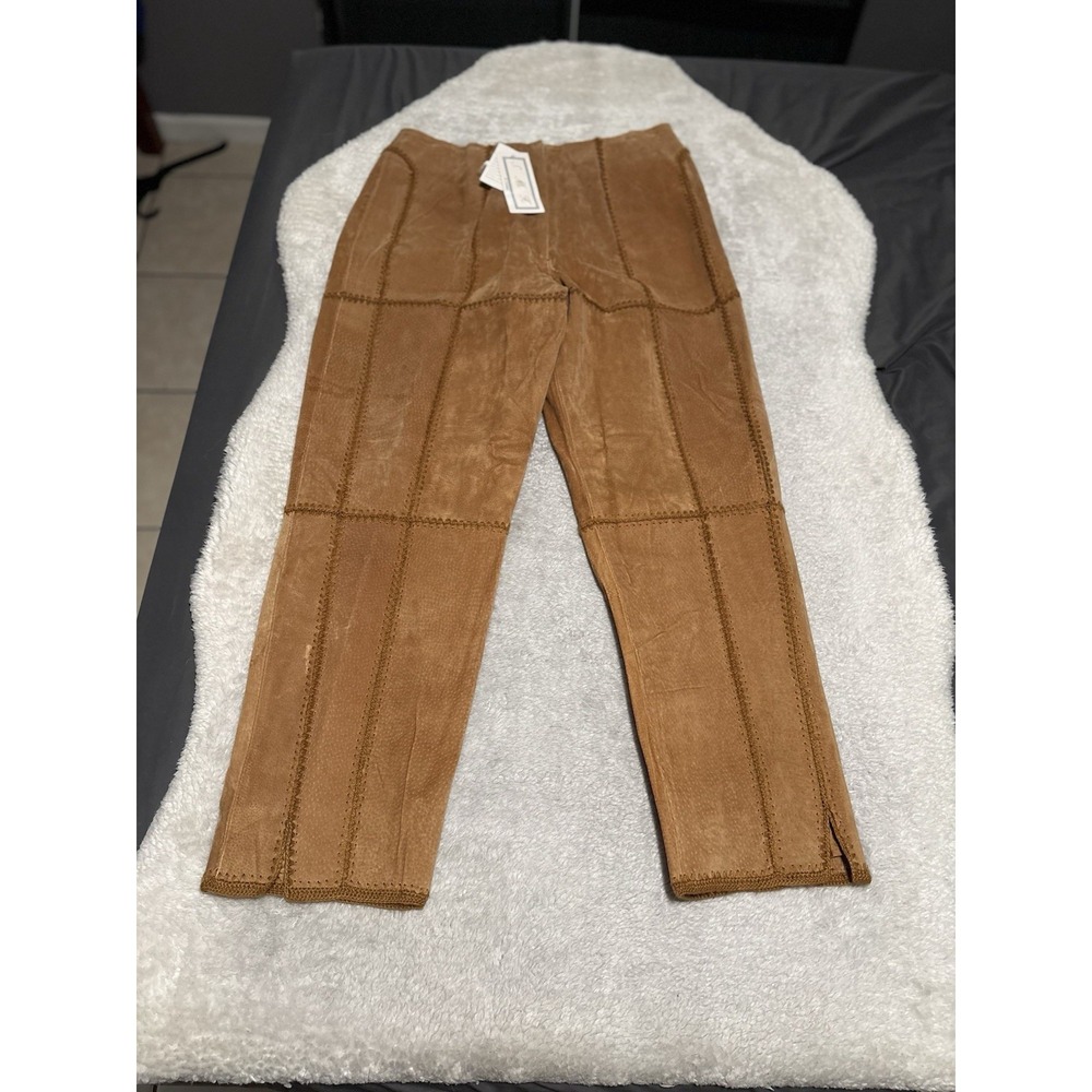 SMH Brown Leather Western High Waist Embriored‎ Pants Size 16 NWT